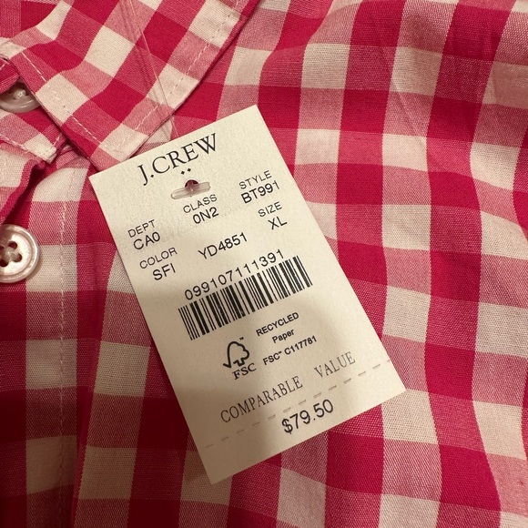 J. Crew Red Checkered Women’s Slim Fit Pink Gingham Shirt - Picture 2 of 5